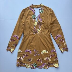 Anthropologie Maeve Novelty Embroidered Butterfly Mini Dress Size 10